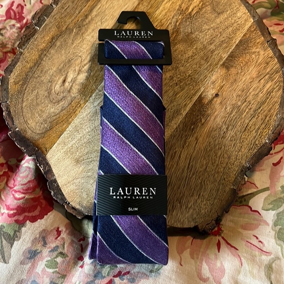RALPH LAUREN Mens SLIM tie Graphic Stripe Print Purple & Blue Career fun $89 NEW - Picture 12 of 16